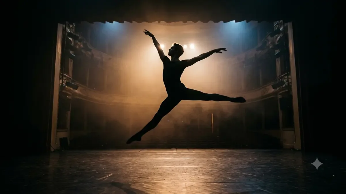 Silueta de un bailarín en movimiento a contraluz